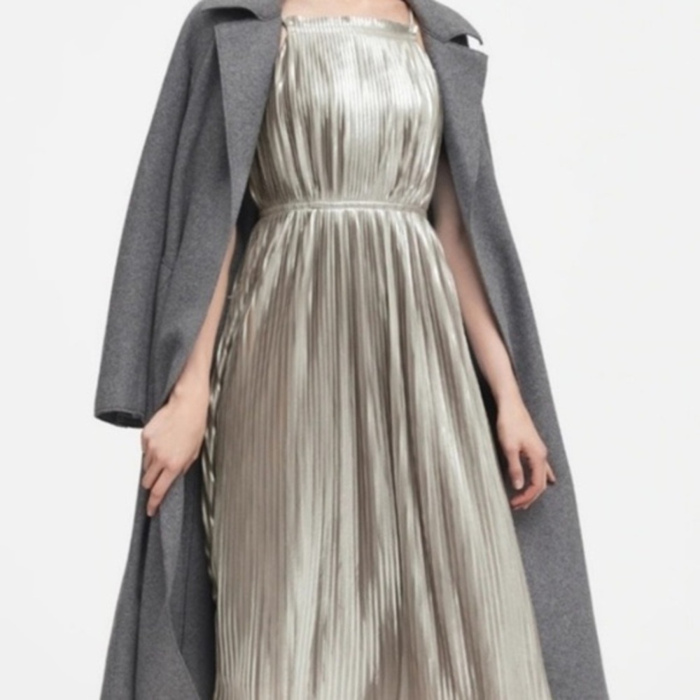 Banana Republic Silver Metallic Pleated Dress